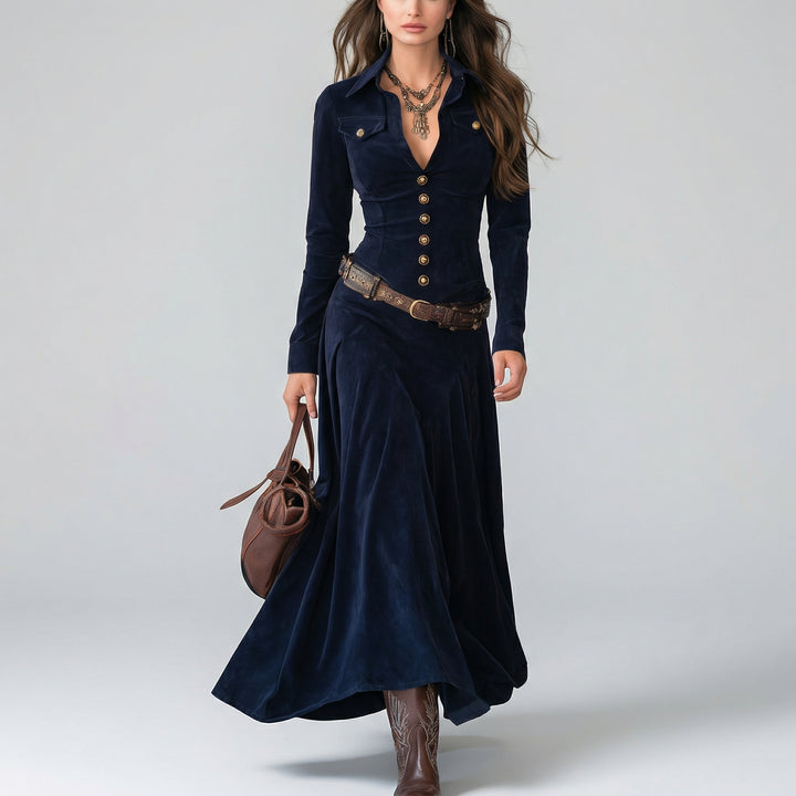 Diana | Long suede dress with buttons