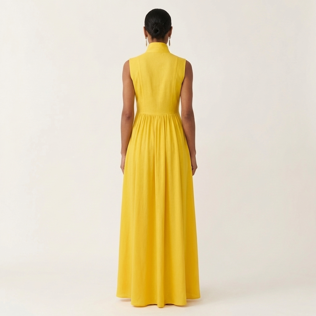 Clara | Sleeveless Stand-Collar Pleated Maxi with Pockets