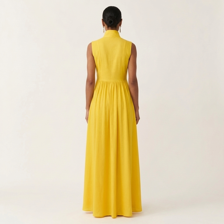 Clara | Sleeveless Stand-Collar Pleated Maxi with Pockets