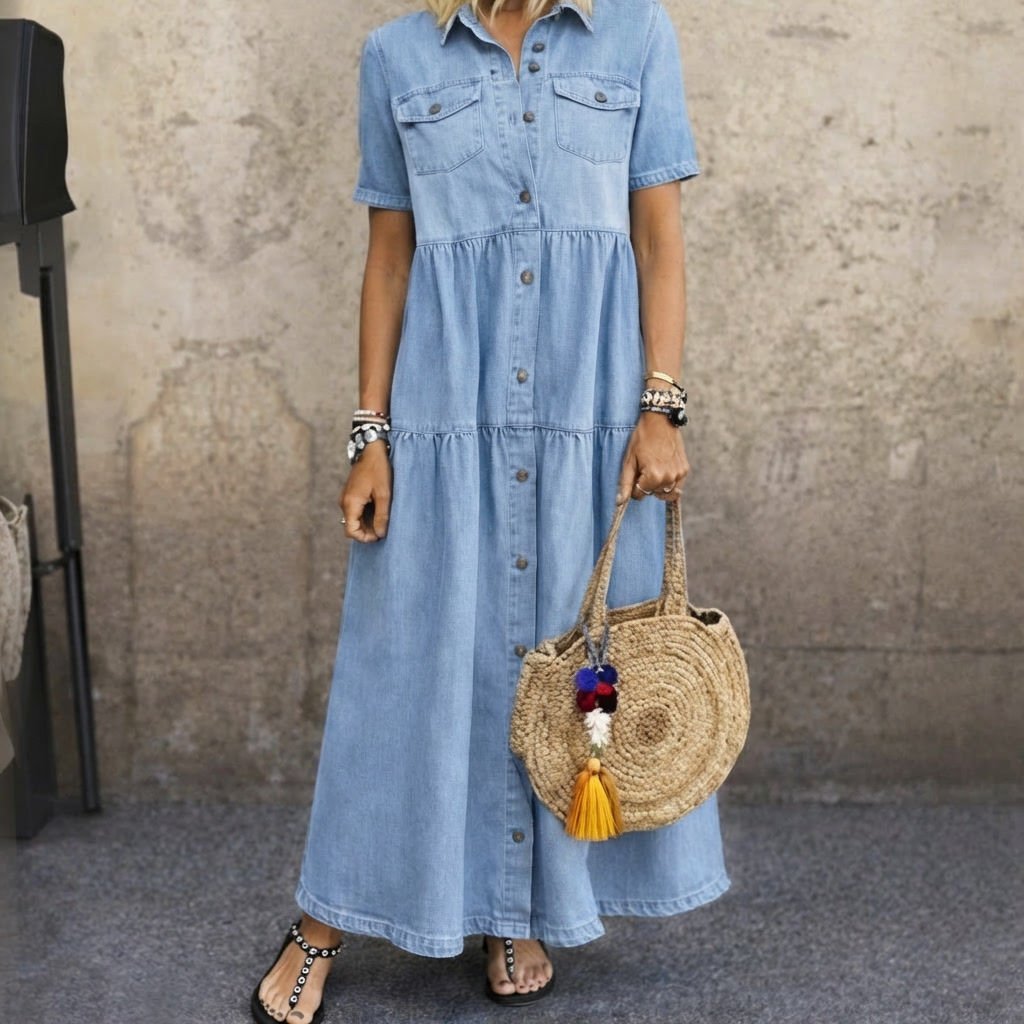 Solène | Robe midi boutonnée