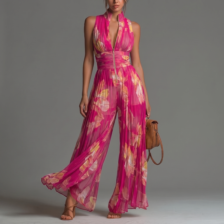 Sophie | Combinaison plissée en chiffon floral fuchsia