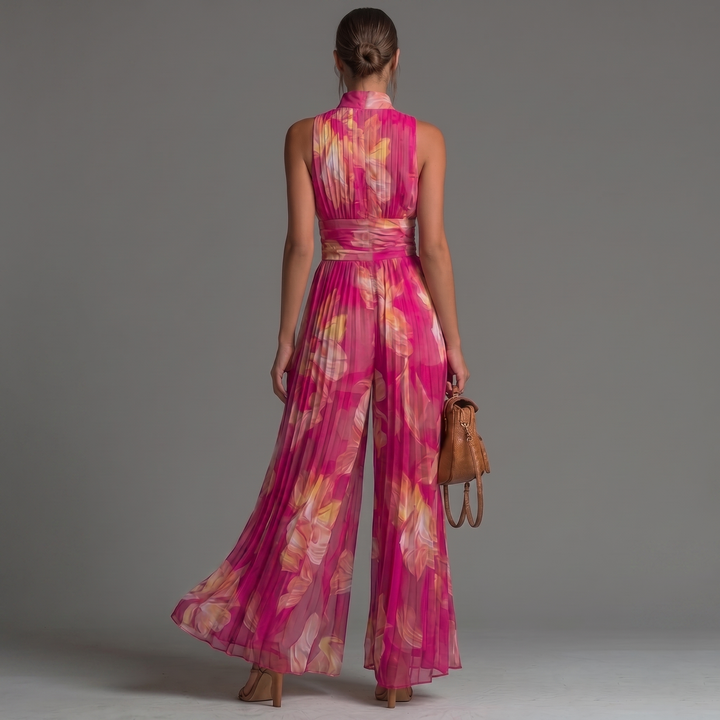 Sophie | Combinaison plissée en chiffon floral fuchsia