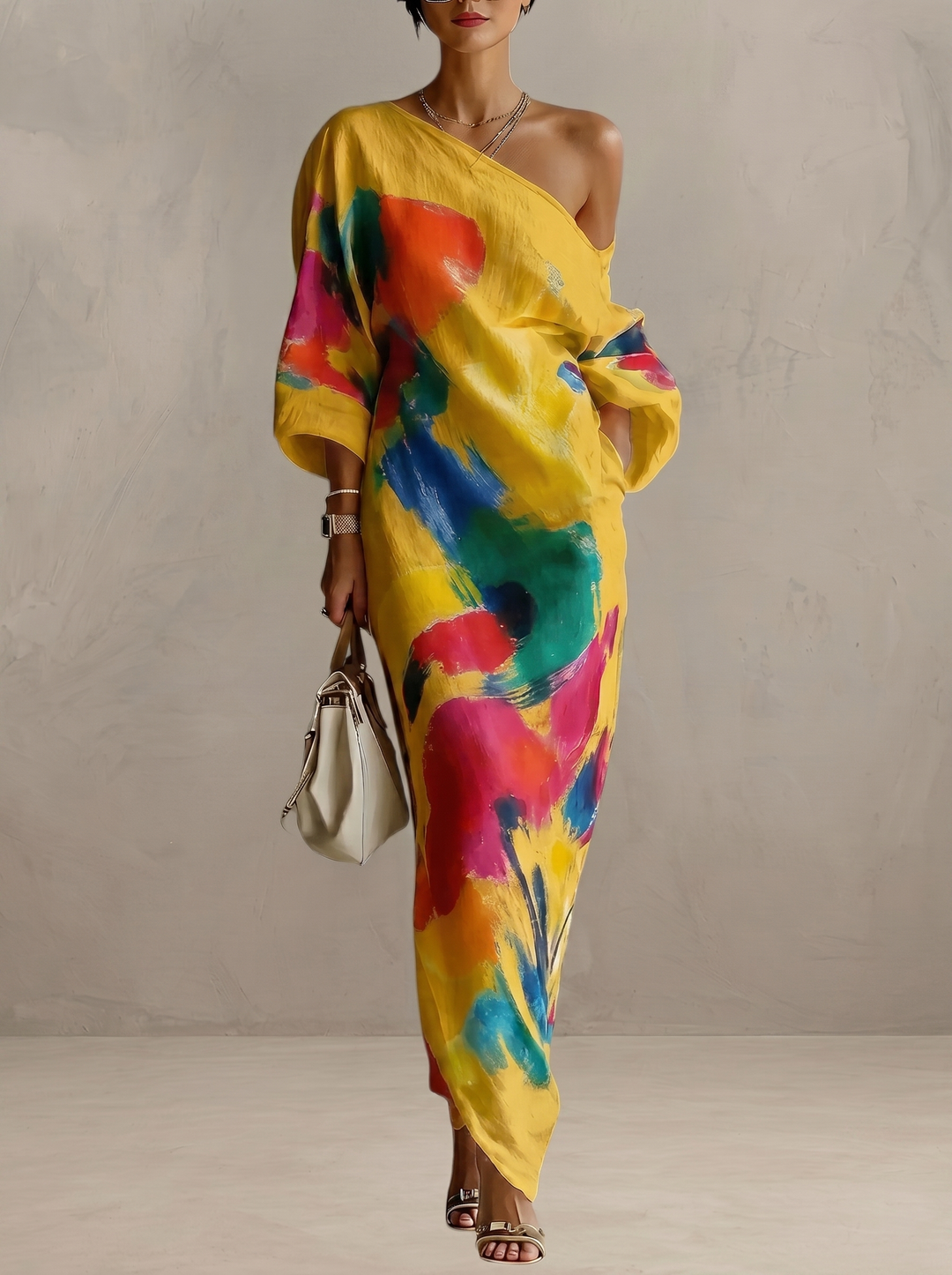 Carole | Robe maxi artistique à une épaule
