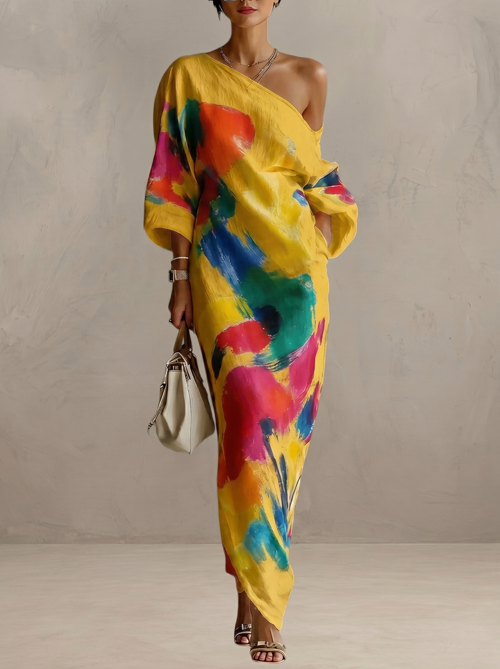 Carole | Robe maxi artistique à une épaule