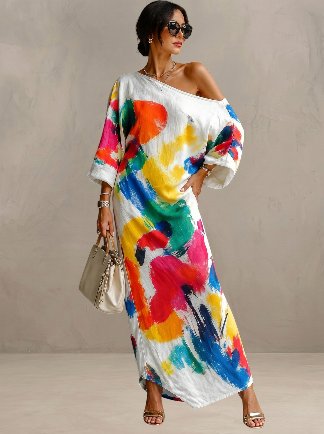 Carole | Robe maxi artistique à une épaule