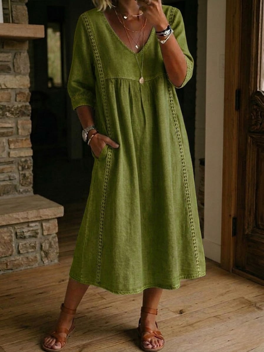 Antonia 3/4 Sleeve A Line Maxi Dress