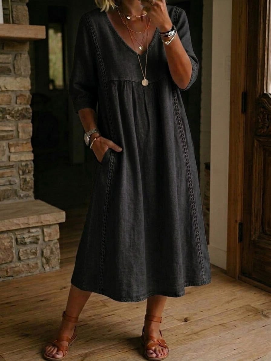 Antonia 3/4 Sleeve A Line Maxi Dress